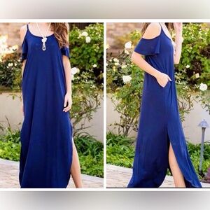 NWOT A Day at The Lake Cold Shoulder  Maxi Dress Navy - XL